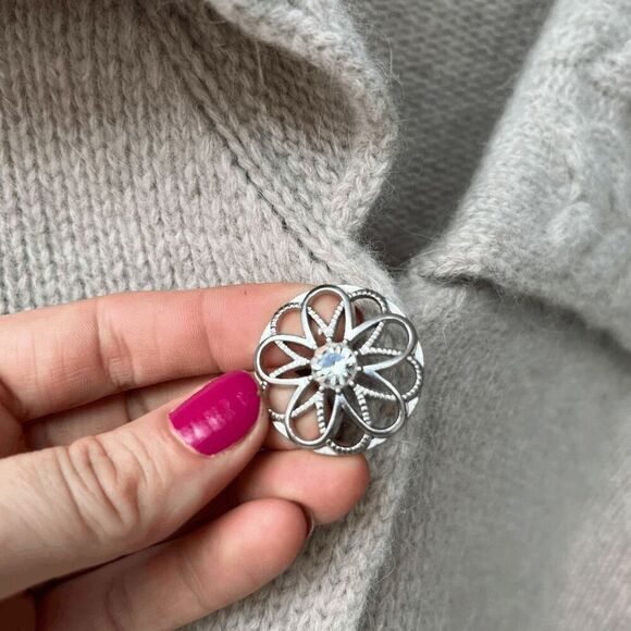 Sarah Spencer Lambswool Angora Cardigan Cable Collar Beige Button Sweater S - Picture 3 of 11